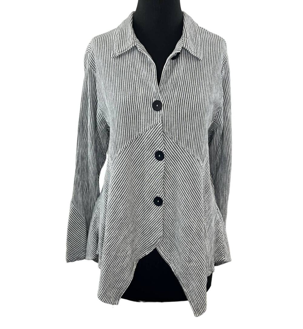 Mill Valley Clothing Company Gray Stripe Asymmetric Hobo Shirt Cotton-Linen M